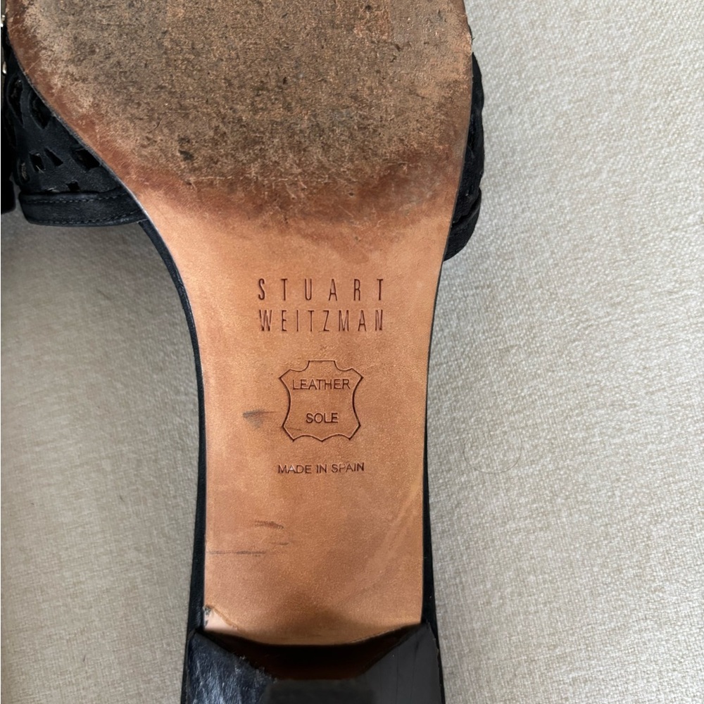 Stuart Weitzman kitten heels sandals black suede leather silver studs 5 - Picture 8 of 9